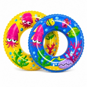 Colac gonflabil copii cu imprimeu marin, 50 cm, galben, pentru piscina si plaja