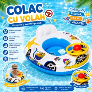 Colac Gonflabil pentru Copii cu Volan și Claxon – Model Mașinuță, Spătar Confortabil, 1-4 Ani - Img 2