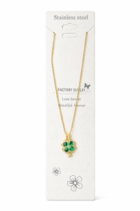 Colier Roxé auriu cu pandantiv trifoi verde cu cristale, 40 cm, reglabil