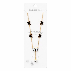Colier Roxé auriu cu pandantive fluturași și perlă – material inoxidabil, 40 cm, reglabil