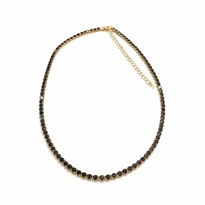 Colier Roxe Auriu cu Pietricele Negre, Elegant, 36 cm, material inoxidabil , reglabil