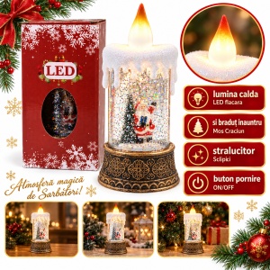 Decoratiune luminasa in forma de lumanare LED cu Mos Craciun si braduț, 19,5 cm