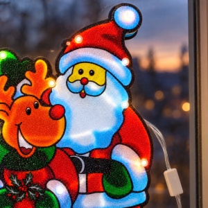 Decorațiune luminoasă de Crăciun cu Moș Crăciun și ren, 20 becuri multicolore, priză, 50×27 cm - Img 7