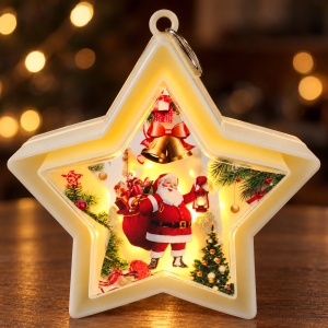 Decoratiune luminoasă in forma de stea, cu Moș Crăciun, cu lumina LED, 14 × 14 cm - Img 4