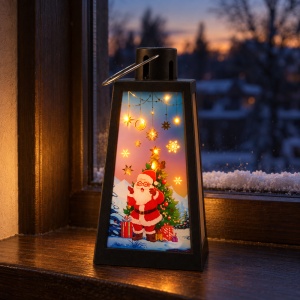 Felinar decorativ de Crăciun cu LED și muzică,din plastic, negru, 19x8,5 cm - Img 3