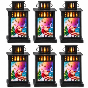 Felinar decorativ de Crăciun cu LED și muzică, din plastic, negru, set de 6 bucăți, 20x11 cm - Img 3