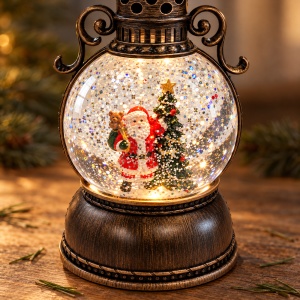 Felinar decorativ de Crăciun, cu lumini LED si muzica, 23x8 cm - Img 4