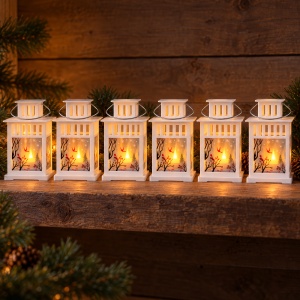 Felinare de Crăciun cu LED și muzică, set de 6 bucăți, albe, 8x15 cm - Img 3