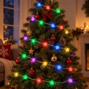 Instalație de Crăciun tip Liniar, 4m, 20 LED multicolor in forma de cub de gheata, interconectabilă - Img 3