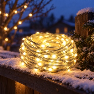 Instalație luminoasă liniară de Crăciun, 400 LED-uri, 50 m, fir siliconat, alb cald - Img 4