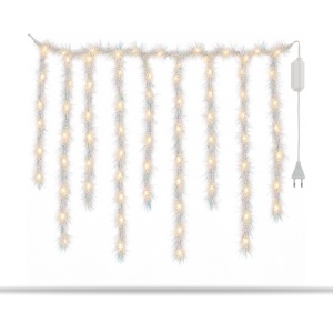Instalație perdea cu beteală albă irizantă, 3 m, fir 1 m, 200 LED alb cald, interconectabilă - Img 4