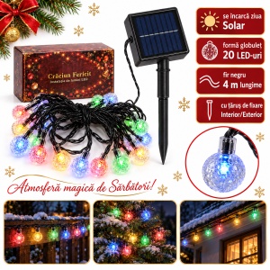 Instalație solară de Crăciun cu LED-uri multicolore tip globulet, 4m, 20LED