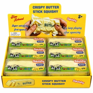 Jucărie Antistres Squishy Butter Crispy Galben 13 cm – Unt cu Strat de Ceară Crocant - Img 3