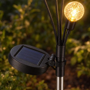 Lampă solară de grădină tip licurici, 6 LED-uri, alb cald, exterior, 38x6cm - Img 4