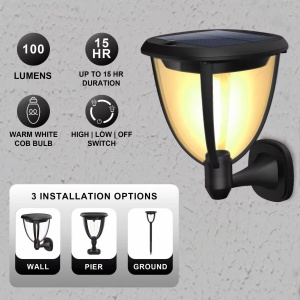 Lampă solară LED de perete, plastic negru, 100 Led, lumină caldă, cu comutator intensitate - Img 3