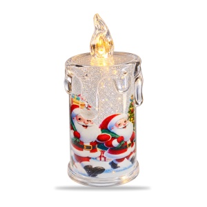 Lumânare decorativă cu LED, model Moș Crăciun, cristal transparent, lumină caldă, 10 cm - Img 4