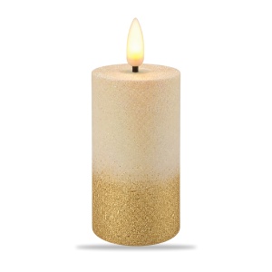 Lumânare LED decorativă cu flacără realista, sclipici auriu, plastic, 13.5x6cm - Img 3