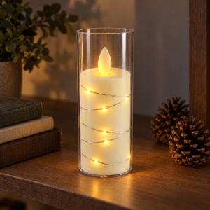 Lumânare LED decorativă în recipient tip sticlă, efect realist de flacara, 14,5 cm - Img 3