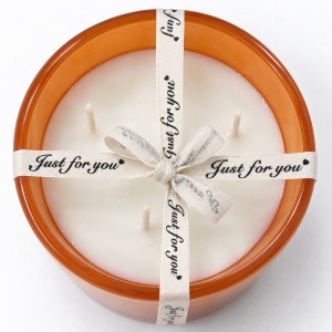 Lumânare parfumată decorativă handmade, recipient din sticlă portocalie, 3 fitile, 9,5 cm - Img 4