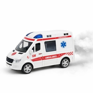 Masina ambulanta cu lumini sunet si fum, usi care se deschid, 21.5 cm