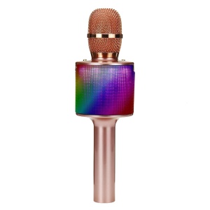Microfon karaoke wireless cu boxa Bluetooth, lumini LED si efecte vocale, rose gold - Img 5