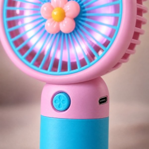Mini ventilator de mână, reîncărcabil USB-C, 3 trepte de viteză, model floare, roz și turcoaz - Img 5
