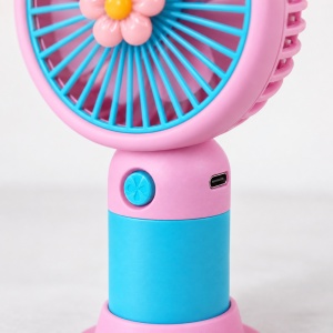 Mini ventilator de mână, reîncărcabil USB-C, 3 trepte de viteză, model floare, roz și turcoaz - Img 8