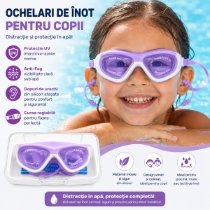 Ochelari de Inot pentru Copii Reglabili cu Dopuri de Urechi Silicon Anti-Fog UV mov - Img 2