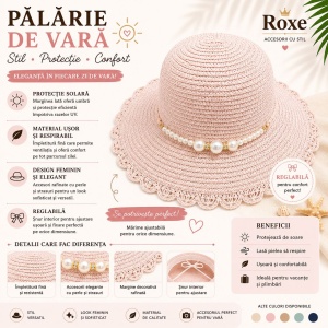 Pălărie Damă Roz Pudrat de Vară cu Perle Decorative – Bor Lat, Reglabilă și Elegantă - Img 2