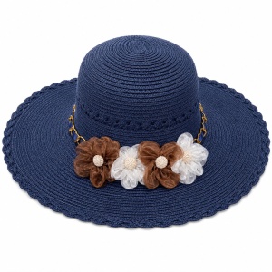 Palarie de Soare pentru Femei Bleumarin cu Floricele – Model Elegant de Vara