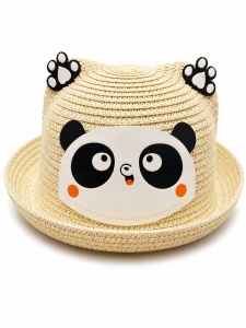 Palarie de Vara Crem Deschis cu Panda pentru Copii, Protectie UV si Design Vesel