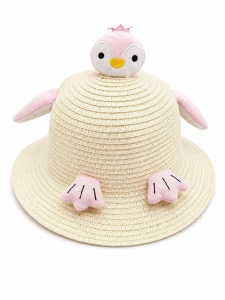 Palarie de Vara Crem pentru Copii, cu Design Pinguin si Protectie UV