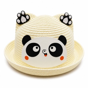 Palarie de Vara Crem Vanilie cu Panda pentru Copii, Protectie UV si Design Dragut