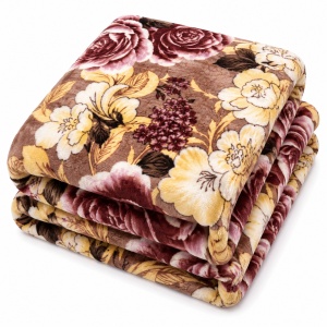 Patura Cocolino Pufoasa cu Model Floral Elegant, 200x220 cm, Maro si Crem - Img 2