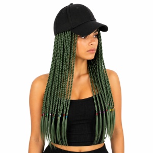 Peruca impletita verde 50 cm cu sapca neagra stil modern - Img 2