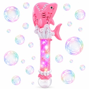 Pistol de jucarie electric cu baloane de săpun rechin roz, cu lumini LED, 40 cm - Img 2