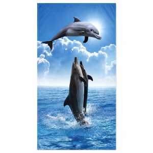Prosop de Plajă cu Delfini și Peisaj Marin 70x140 cm – Microfibră Premium cu Uscare Rapidă
