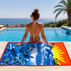 Prosop de Plajă, model Ocean 70x140 cm – Prosop din Microfibră cu Design Marin Exotic - Img 2