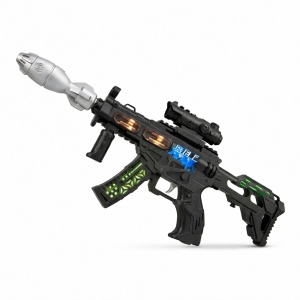 Pusca jucarie electrica 48 cm, cu lumini si sunete, model negru cu albastru