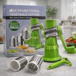Razatoare manuala multifunctionala 4 in 1 pentru legume si fructe cu tamburi inox verde - Img 3
