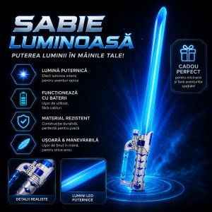 Sabie laser de jucărie albastră cu lumini LED, 65 cm – sabie din plastic pentru copii - Img 2