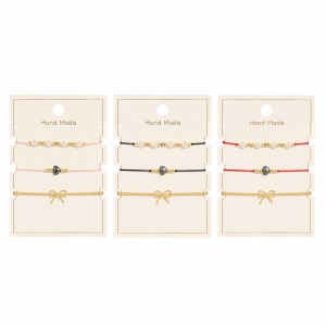 Set 12 Brățări Trio Handmade cu Inimioară și Fundiță – 16 cm, Reglabile, Culori Diferite