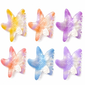 Set 12 Clești de Păr Stea de Mare 7,5 cm – Clame cu Scoică Decorativă, Diverse Culori