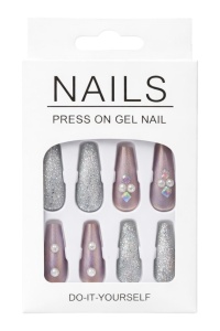 Set 12 perechi unghii false Press-On cu glitter si cristale decorative - Img 2