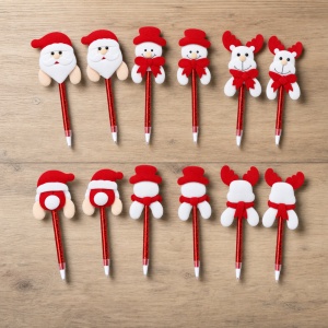 Set 12 pixuri Craciun, cu ornament textil, corp rosu metalizat, 24cm - Img 4