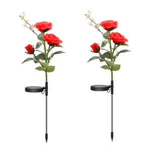 Set 2 Lămpi Solare Decorative de Grădină, Flori de Plastic cu LED, Roșu, Rezistente la Apă