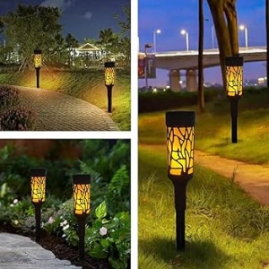 Set 2 Lămpi Solare LED pentru Grădină, Decorative, Plastic, Negru și Galben - Img 4