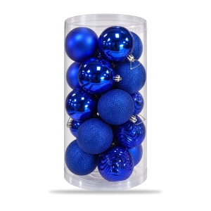 Set 20 buc globuri albastre, modele asortate, plastic, agățătoare argintie, tub aprox. 60 × 25 cm - Img 3