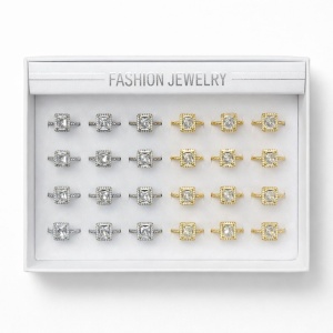 Set 24 Inele ROXE Diamond Square Luxury – Auriu & Argintiu, Reglabile, Cristal Central Elegant