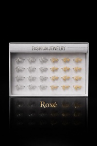 Set 24 inele ROXE elegante argintii si aurii cu design frunza ajustabile - Img 2